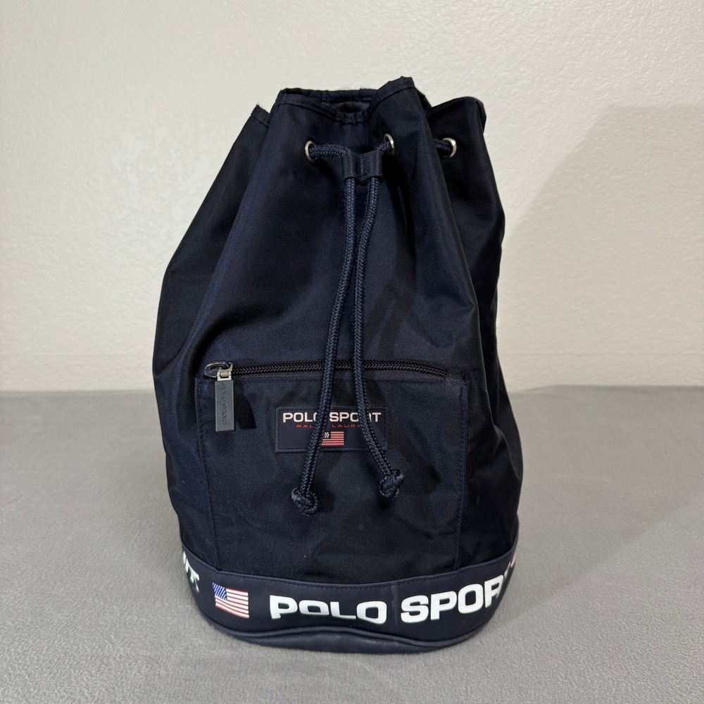 Polo Sport Backpack Large Navy Blue Nylon Vintage Drawstring Bucket Bag